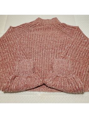Streetwear Society Chunky Knit Sweater Mockneck Ribbed Cropped Long Sleeves Pink